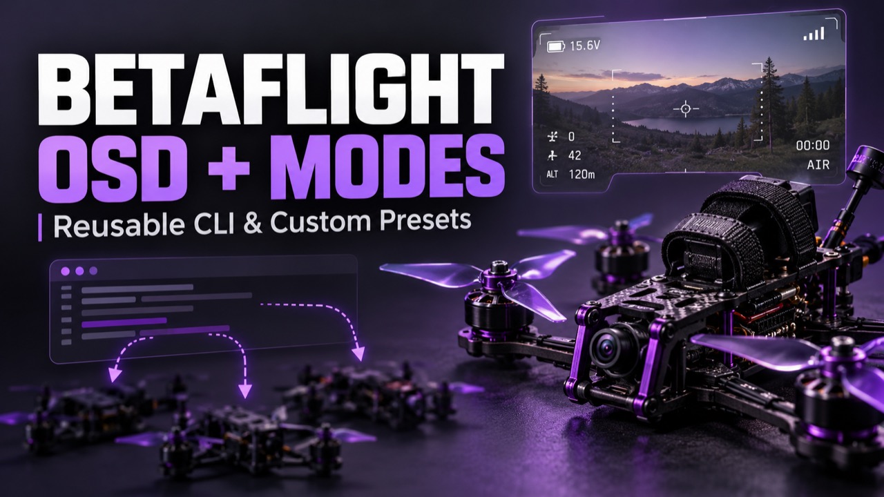 Betaflight OSD and modes guide with an FPV quadcopter and reusable CLI and custom presets theme