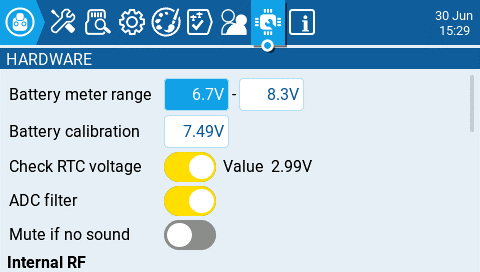 Actual color Hardware reference screenshot, EdgeTX manual. Scroll down to Inputs > Calibration.