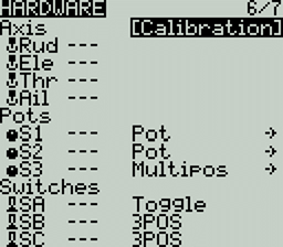 Actual monochrome Hardware reference screenshot, EdgeTX manual. Controls vary by radio.